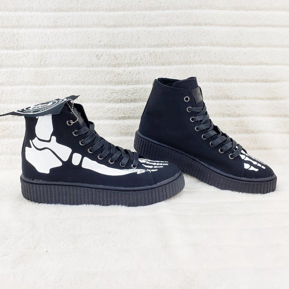 Demonia Sneeker Mens X-Ray Graphic Bone Creeper Sneaker Flame Tread Goth Punk - Picture 8 of 9